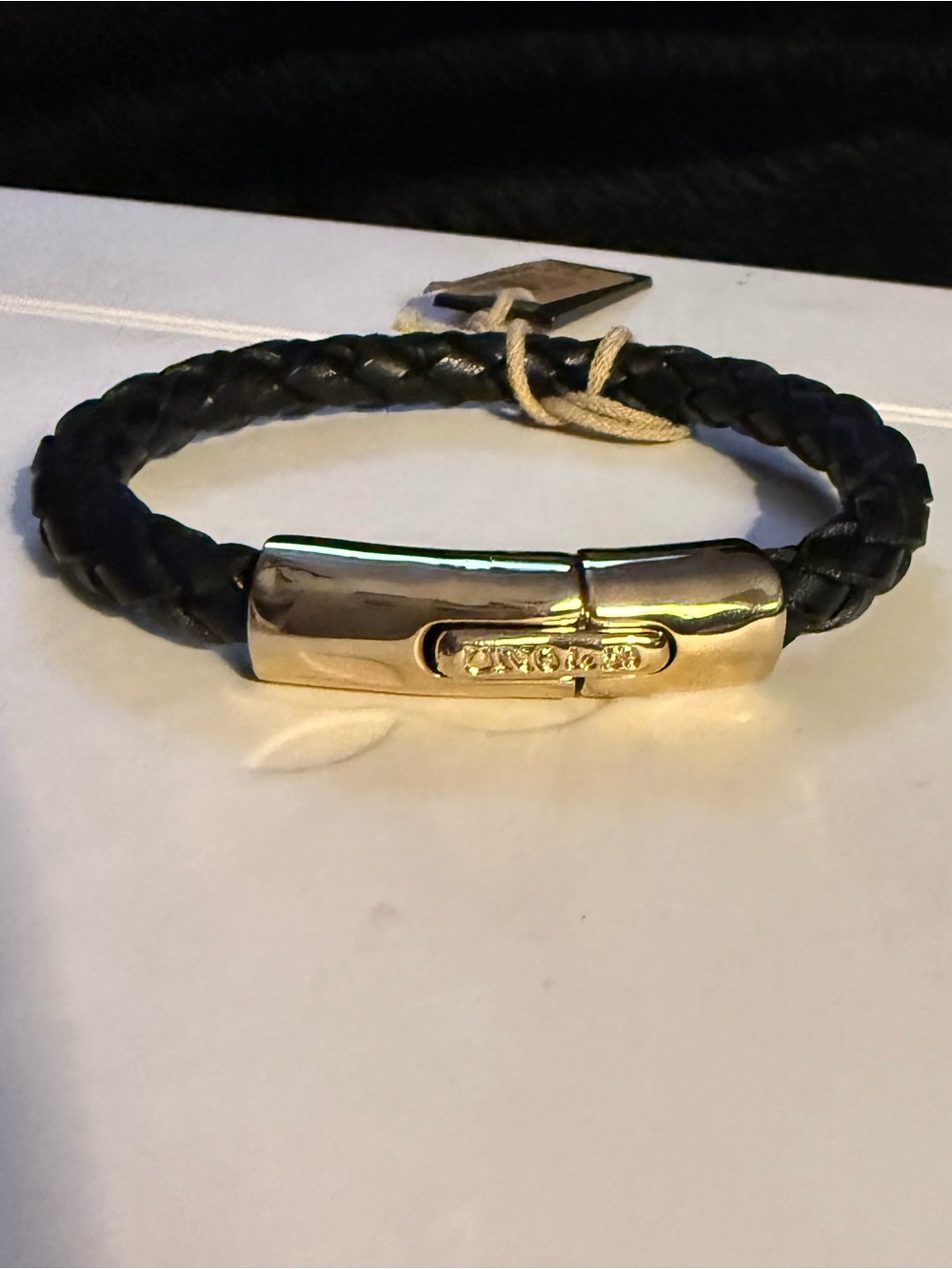 NWT Men’s UNO de 50 Gold Clasp Black Braided Leather Bracelet